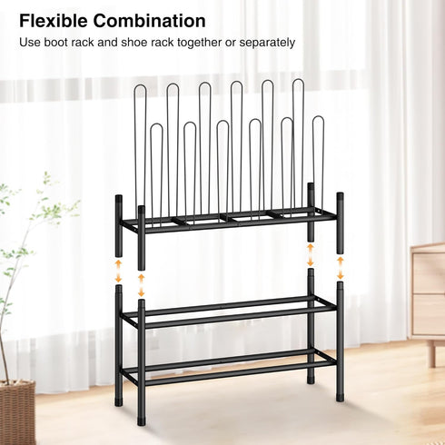 6 2-Tier 9 Closet STO STO Detachable Shoe and Boot Rack Organizer, Metal Stackable Boot Rack for Pairs, Shoe Rack