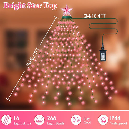 Smart Valentine's Day Lights with Star Topper, APP Control Music Sync Color Changing RGB Christmas String Lights