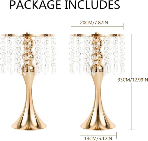13"- 2pcs) Metal Wedding Centerpieces for Table, Crystal Flower Stands, Wedding Road Lead Flower Holders, Crystal