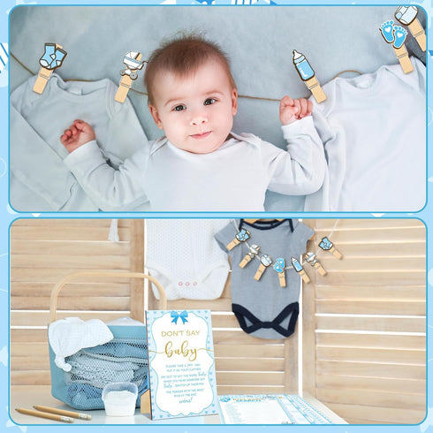Patelai 321 5 Set Pcs Blue Bow Boy Baby Shower Games Decorations a Sweet Baby Boy Is on The Way Blue Gender Reveal