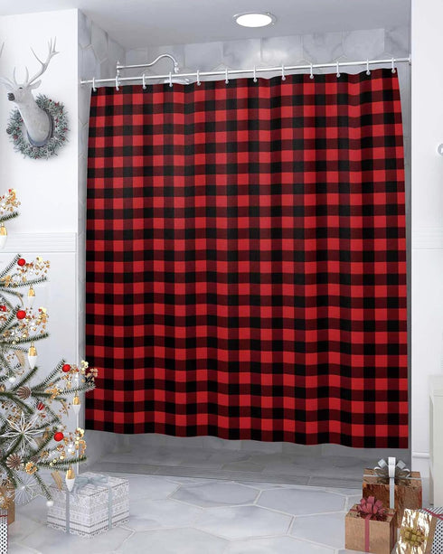 Vandarllin Extra Long Shower Curtain, 72x84 Inches, Washable Water Repellent Rustic Red Black Buffalo Check Plaid