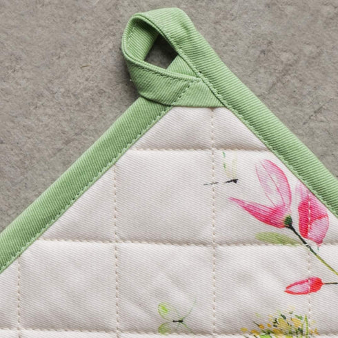 Maison d' Hermine Pot Holders Set, 100% Cotton Heat Resistant Potholders, 8" x 8", Pack of 2, Botanical Fresh