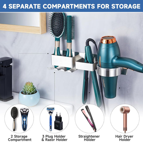 Hair Dryer Holder Wall Mounted, Stainless Steel Hair Tool Organizer, Adhesive Blow Dryer Holder with Curling Iron