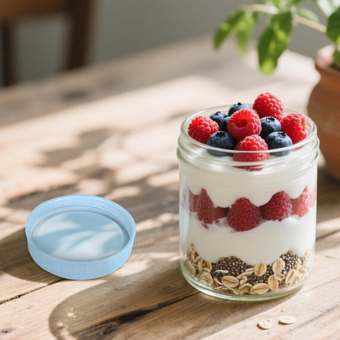 16oz 2 SHOWIN Overnight Oats Containers with Lids, Glass Jars with Lids pcs, Light Blue, Wide Mouth Mason jars