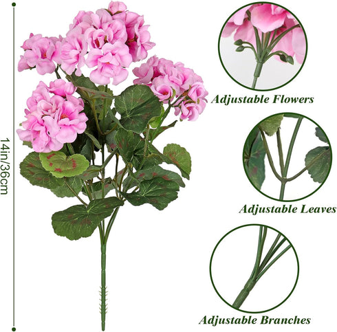 TOCHGREEN Artificial Fake Flowers Purple Pink Geranium Silk Flowers Outdoor UV Resistant Plant Bush 2 Bundles Faux Flowers Geraniums for Outdoors Garden Porch Window Box Home Wedding Decor by TOCHGREEN