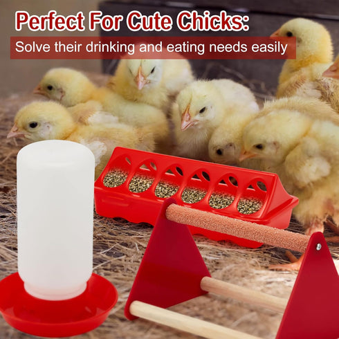12 Patelai Pcs Chick Feeder and Waterer Kit Feeding Supplies with Mini Perch Chicken Starter Kit for Coop and Brooder
