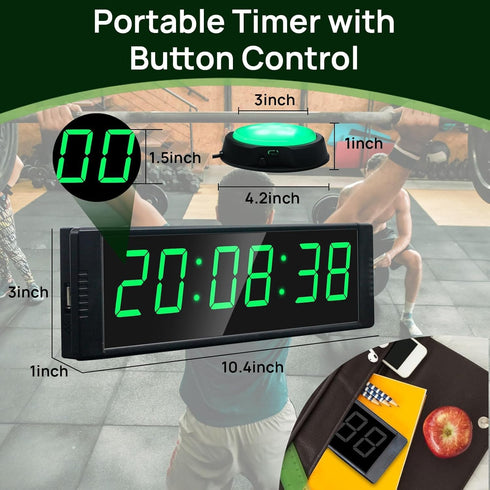 Stopwatch/Countdown 12/24H YZ Gym Clock for Home Gym with Start/Stop Button, Interval Timer for Workout, Timer