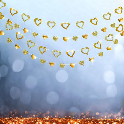 Cheerland Gold Heart Garland, Romantic Decorations Paper Streamers for Mother’s Day, Engagement, Wedding, Party Supplies