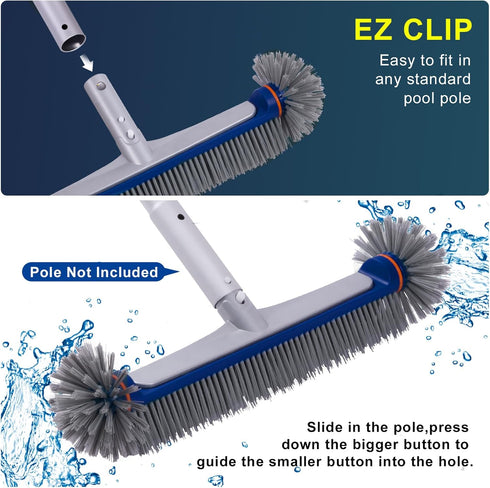 360 17.5" POOLAZA Degree Pool Brush - Heavy Duty Pool Brush Head for inground Pools/Above Ground Pools, Spa, Hot Tub