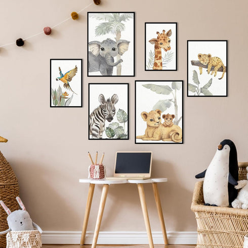 Set 6, HLJ ART Safari Animal Nursery Wall Art: Woodland Nursery Wall Decor of Baby Animals Pictures Jungle Wall Posters