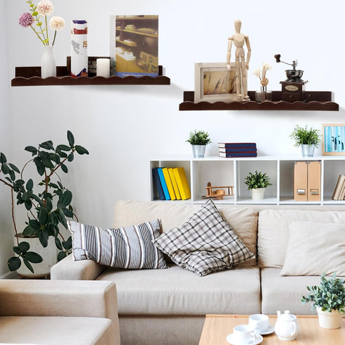 2 Set Storage(12",Walnut Suzile Pcs Scalloped Shelves Wall Floating Shelves for Room, Bathroom, Bedroom, Cute Room