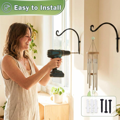 50 Lbs 12 Inch 2 AJART Heavy-Duty Plant Hanger Outdoor - Can Hold Plant Basket or Large Bird Feeder - Solid Iron