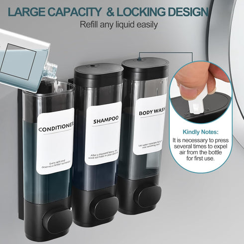ViserVita 3 Pack 3 Set Shampoo and Conditioner Dispenser, Shower Soap Dispenser Chamber No Drill Wall-Mounted, Body