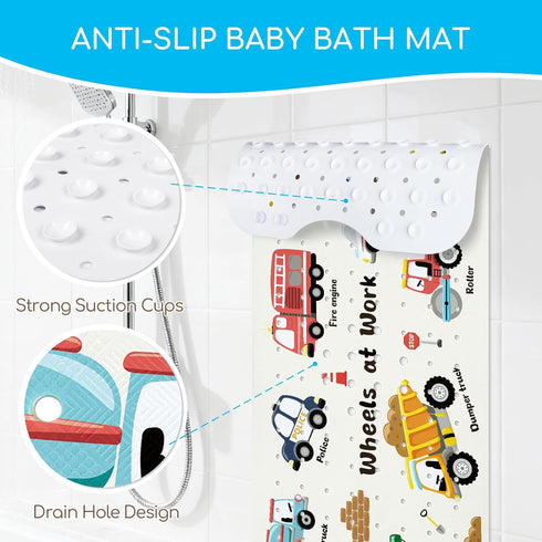 omedecal 40 16 Inch Baby Bath Mat for Tub, Non Slip Kids Bath Shower Mat, X Large Bathtub Mat with Drain Holes