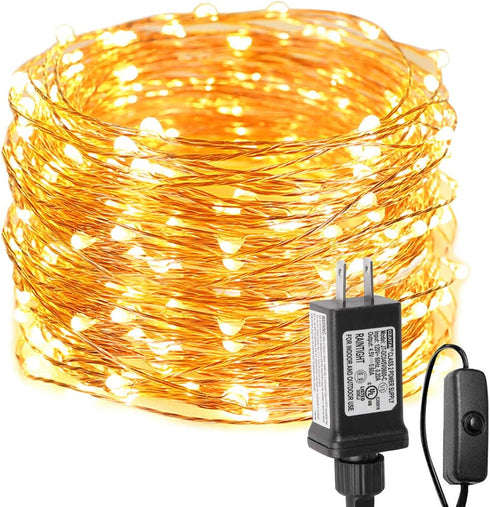 Lighting EVER 66 ft Fairy Lights with Switch, 200 LED Warm White Copper Wire, Waterproof Indoor Outdoor