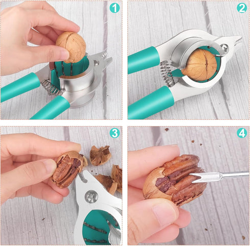 Handle-2 Nut Crackers for All Nuts Heavy Duty Walnut Cracker with Plier for Easy Cracking Stainless Steel Nut Cracker