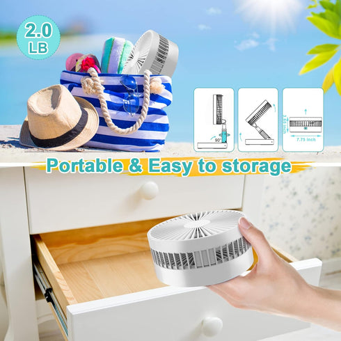 Fan Collapsible Fan for Traveling, Portable Rechargeable Folding Travel Fan with 7200mAh Battery for Home Office