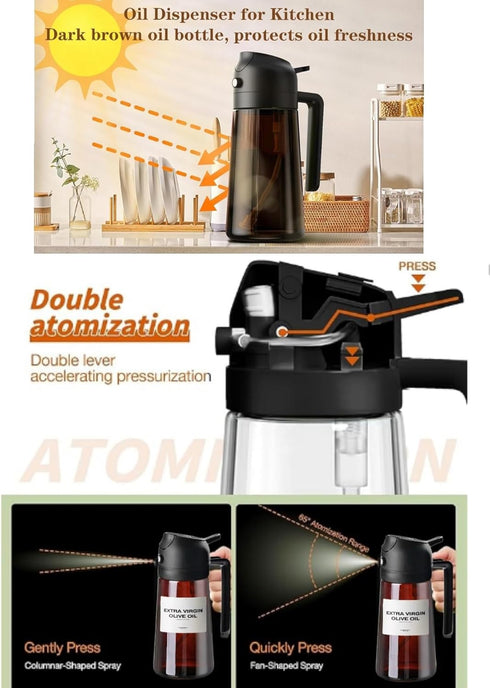 Zwzjheng 2 In1 16oz Olive Oil Edible oil Dispenser for Kitchen, Oil Sprayer Bottle for Cooking, Glass Oil BottleSpray