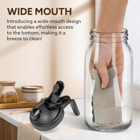 Mihlapi 64 OZ 2 Glass Pitcher with Lid, Mason Jar Pitcher Double Leak Proof, Quart Breast Milk Storage Containers
