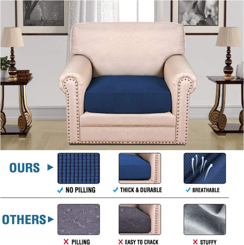 H.VERSAILTEX High Stretch Individual Seat Cushion Covers for Sofa Slipcovers, Navy Jacquard Twill Fabric (1 Pack)