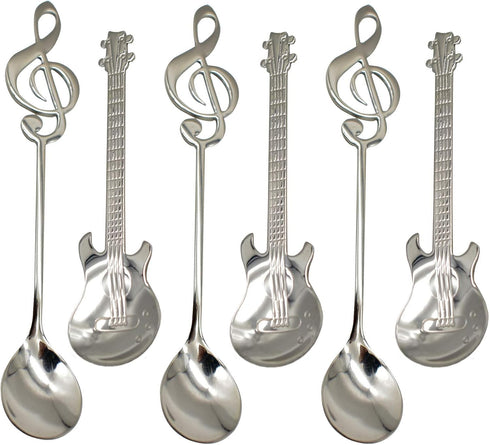 Maydahui 6PCS Guitar Spoons, 18/10 Stainless Steel Musical Note Teaspoons for Dessert