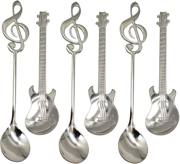 Maydahui 6PCS Guitar Spoons, 18/10 Stainless Steel Musical Note Teaspoons for Dessert