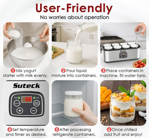 8 (48 oz), Suteck Yogurt Maker - Stainless Steel Yogurt Makers with Adjustable Time & Temp ControlAutomatic Shut-Off
