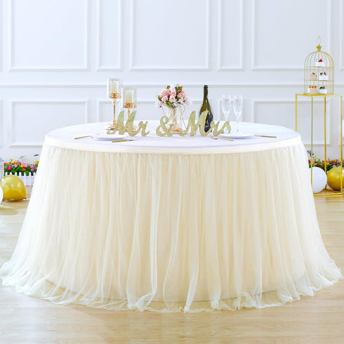 Suppromo 9ft Champagne Tulle Table Skirts, Tutu Table Cloth Cover for Wedding Birthday Party Decor