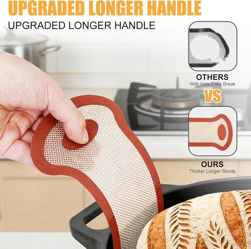 gonsir 2Pcs Set 2PCS Silicone Bread Sling, Oval Silicone Baking Sling with Longer Handles, Non-Stick & Easy Clean Dutch