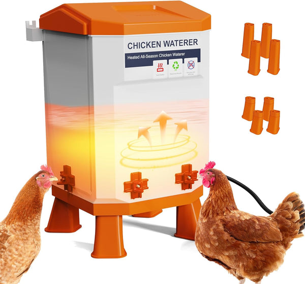 Gribouillage Heated Chicken Waterer, Thermostatically Controlled Poultry Water Heater for Winter, 4 Horizontal