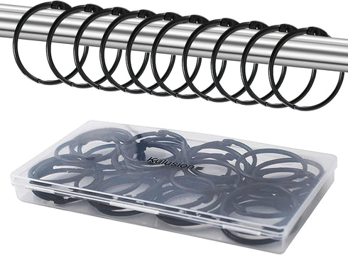 36pcs Shower Curtain Rings, Rust-Resistant Metal Round Hooks for Bathroom Rod Curtains, Movable Clasp (Black)