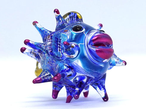 Puffer Miniature Hand Blown Glass Art Figurines, Sea Animals Collectible Gift Home Décor (Purple Blue)
