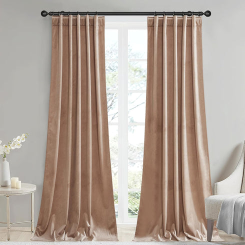 StangH 96 inches Long Beige Blush Velvet Curtains - 2 Panels Light