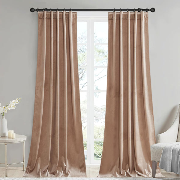 StangH 96 inches Long Beige Blush Velvet Curtains - 2 Panels Light