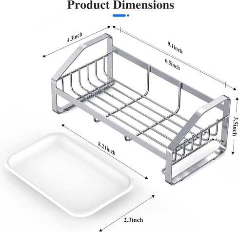 Sink Caddy, Sponge Holder for Kitchen Sink, Kitchen Bathroom Sink Organizer, 304 Stainless Steel Kitchen Countertop Organizer Soap Tray with Removable Drain Tray Length Version - Silver by BSKSSK