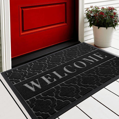 Yimobra Welcome Door Mat, Heavy Duty Non-Slip Front Door Mat for Home Entrance, 29.5 x 17 Inch, Black