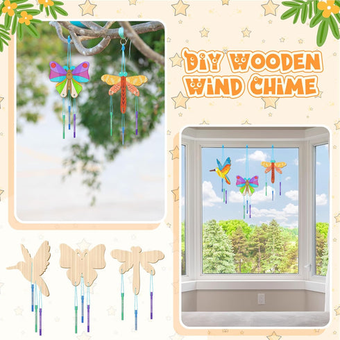 Leinuosen 30 Hummingbird Pcs Wind Chime Kit Wooden Wind Chimes Decorative Butterfly Windchimes Hanging Dragonfly DIY