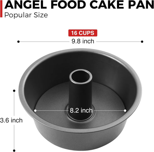 HONGBAKE Angel Food Cake Pan with Removable Bottom, 10 Inch Tube Pan, Nonstick Pound Cake Pans