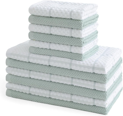 QAJ 12 Pack Kitchen Towels and Dishcloths Set, 100% Cotton Soft and Absorbent