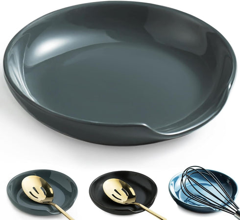 LYEOBOH 5 Inch Ceramic Spoon Rest for Stove Top, Kitchen Cooking Spoon Holder, Cute Gray Coffee Accessories