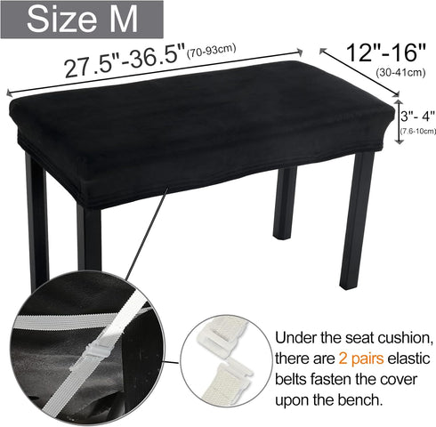 Velvet2-Person (27.5"- 36.5") (12"- 16") SINOSSO Soft Piano Bench Cover, Lx W Rectangle Stretch Washable Stool