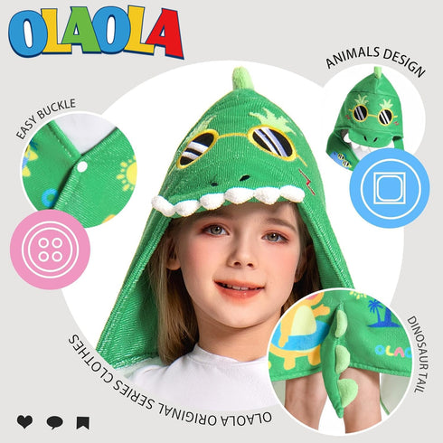 3-12 28" 53", OLAOLA Dinosaur Beach Hooded Towel for Kids Years, Soft Thick Absorbent Beach Towels, Toddler Bath Towel