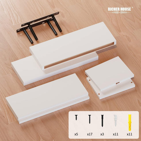Set 3, RICHER HOUSE White Floating Shelves of Modern Bathroom Shelves Wall Mounted Shelves for Wall Decor, Over Toilet