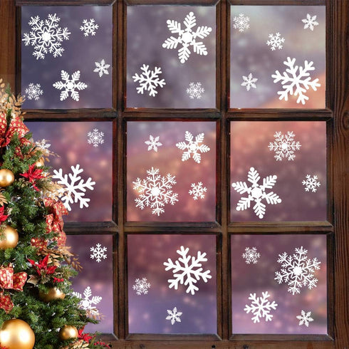 LUDILO 135Pcs Christmas Window Clings, Snowflakes Window Decals for Christmas Decorations, Ornaments