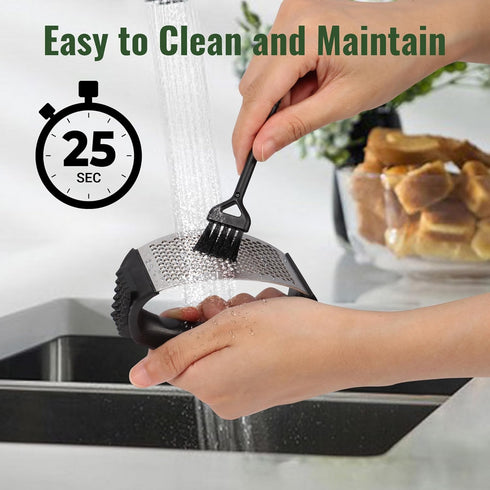 Pomyter Garlic Press Rocker, Stainless Steel Garlic Mincer and Garlic Crusher, Easy-Squeeze Garlic Tool with Peeler