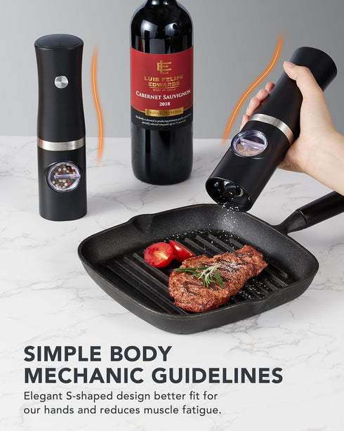 Set 2 FORLIM Rechargeable Electric Salt and Pepper Grinder with Charging Base, Automatic Pepper Mill, Adjustable