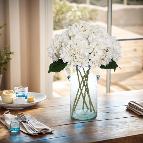 Kimura's Cabin 6pcs Faux White Hydrangea Flowers Bouquets for Home Table Centerpieces & Wedding Decoration