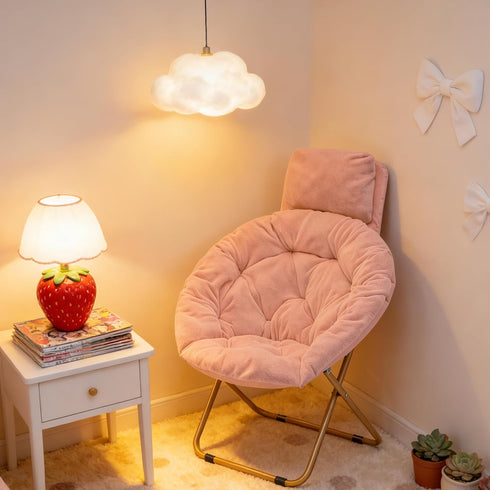 Magshion Saucer Chair with Removable Headrest, Folding Moon Chair for Adults, Oversized Comfy Reading Seat for Bedroom