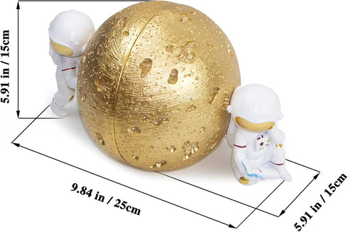 Heavy Duty Astronaut Bookends, Space-Themed Book Ends for Kids Room & Nursery Decor, Gold Moon Book Stoppers to Hold