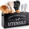 Black Farmhouse Utensil Holder for Kitchen Counter, Extra Large Caddy for Rustic Wood Kitchen Tool Decor